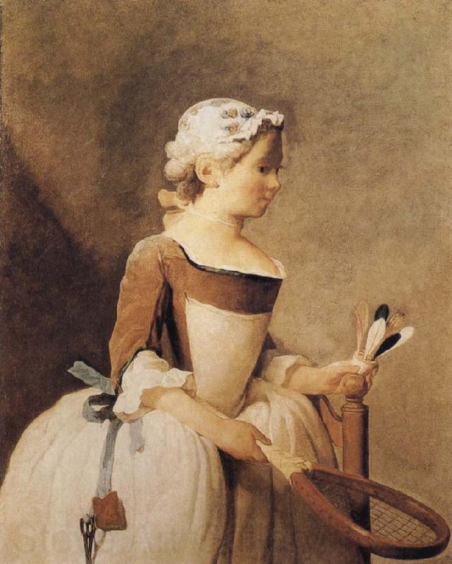 Jean Baptiste Simeon Chardin Girl with a Racquer and Shuttlecock Norge oil painting art